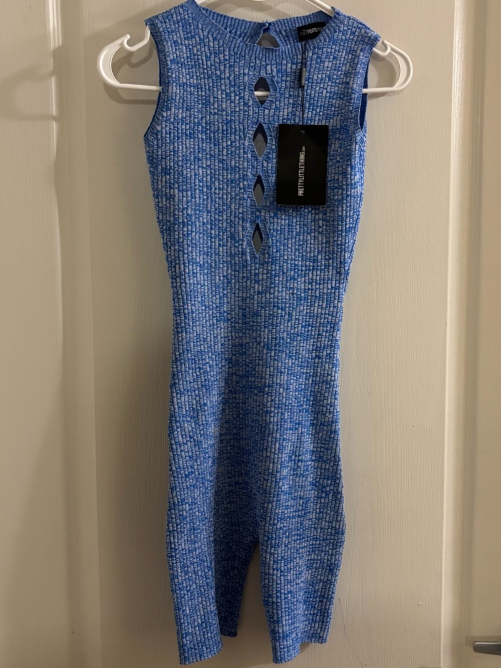 PrettyLittleThing Blue Knit Cutout Jumpsuit
